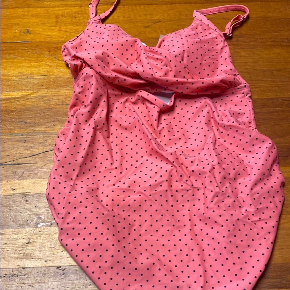 Beach Bump Maternity Pink Polka Dot One Piece bathing Suit